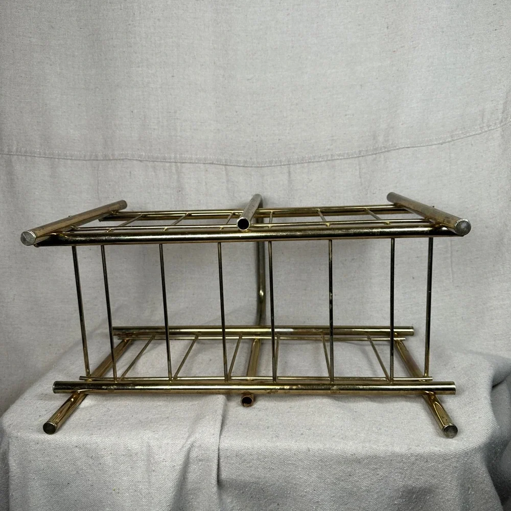 Vintage Mid Century Modern Brass Tone Wire Magazine Rack Record Holder MCM Gold